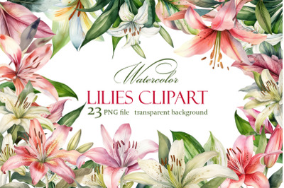 lilies clipart, Watercolor floral clipart