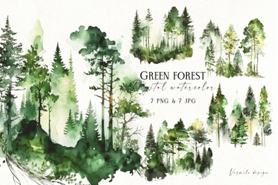 Watercolor Green Forest