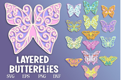 Layered Butterflies | 15 papercut items