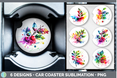 Rainbow Cherry Leaves Car Coaster | Sublimation Coaster Designs Bundle