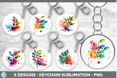 Rainbow Cherry Leaves Keychain | Sublimation Keyring Designs Bundle
