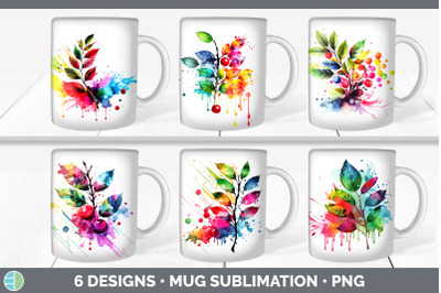 Rainbow Cherry Leaves Mug Wrap | Sublimation Coffee Cup Designs Bundle