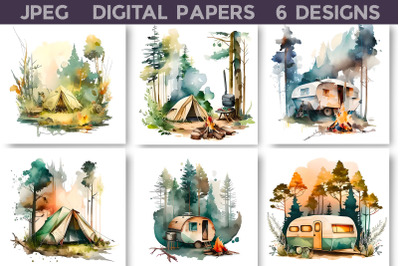 Camping Digital Paper | Camping illustration
