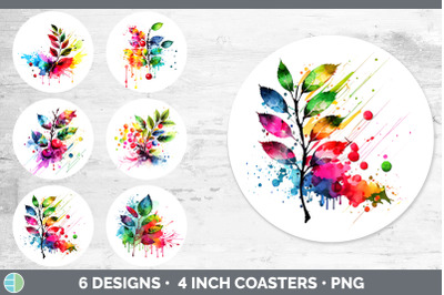 Rainbow Cherry Leaves Round Coaster | Sublimation Coaster Designs Bund