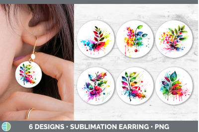 Rainbow Cherry Leaves Round Earrings | Sublimation Earrings Designs Bu