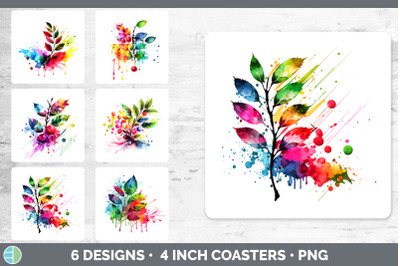 Rainbow Cherry Leaves Square Coaster | Sublimation Coaster Designs Bun