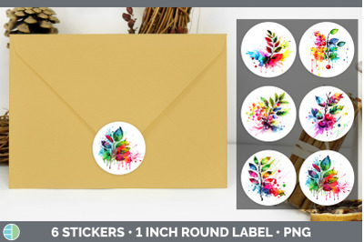 Rainbow Cherry Leaves Stickers | Round Labels Designs Bundle