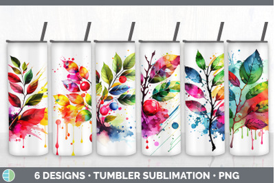 Rainbow Cherry Leaves Tumbler | Sublimation 20 oz Skinny Tumbler Desig