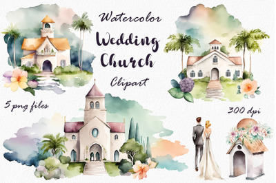 Watercolor Wedding Church Clipart