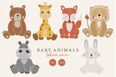 6 Baby animals clipart, Boho abstract animals, Digital nursery  art