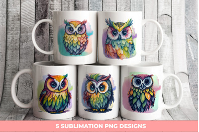 Rainbow Watercolor Owl Bundle | Sublimation PNG