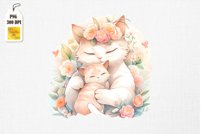 Mother Cat &amp;amp; Baby Cat Watercolor