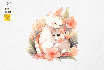 Mother Cat &amp;amp; Baby Cat Watercolor 3