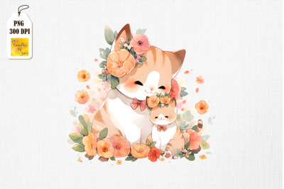 Mother Cat &amp;amp; Baby Cat Watercolor 8