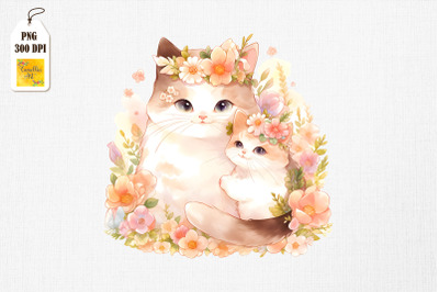 Mother Cat &amp;amp; Baby Cat Watercolor 11