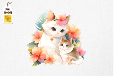 Mother Cat &amp;amp; Baby Cat Watercolor 12