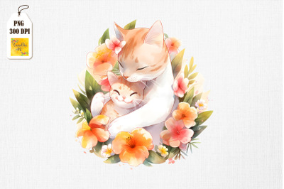 Mother Cat &amp;amp; Baby Cat Watercolor 14