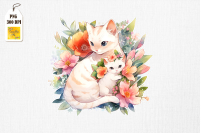 Mother Cat &amp;amp; Baby Cat Watercolor 20