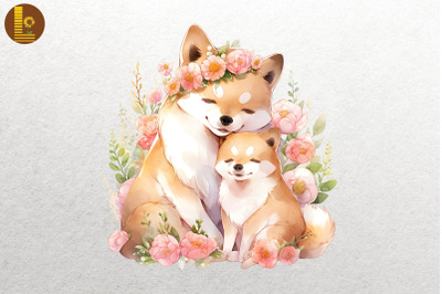 Mother Dog &amp; Baby Dog Watercolor 2