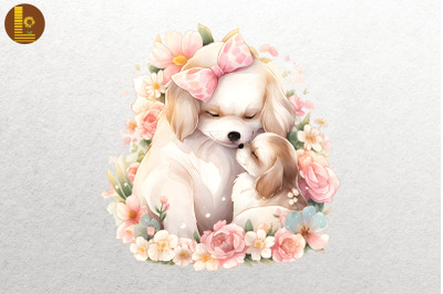 Mother Dog &amp; Baby Dog Watercolor 11