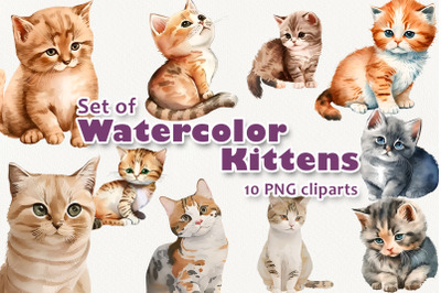 Cliparts Set of Watercolor Kittens