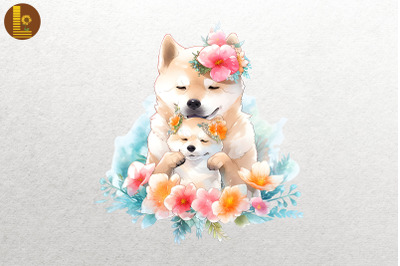 Mother Dog &amp; Baby Dog Watercolor 19