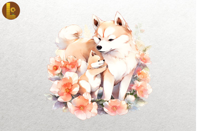 Mother Dog &amp; Baby Dog Watercolor 20