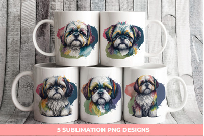 Rainbow Watercolor Shih Tzu Dog Bundle | Sublimation PNG