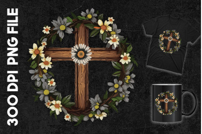 A Cross With Flowers Wreath