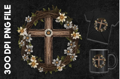 Flowers Wreath Around Jesus Cross