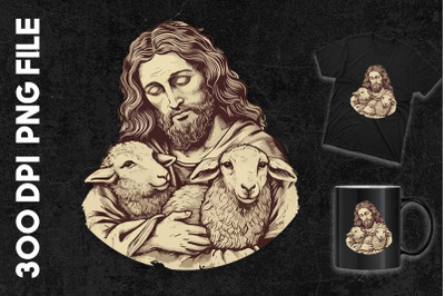 Pop Art Jesus Holding Sheeps