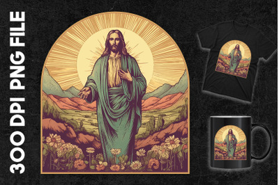 Jesus In The Field Of Flowers