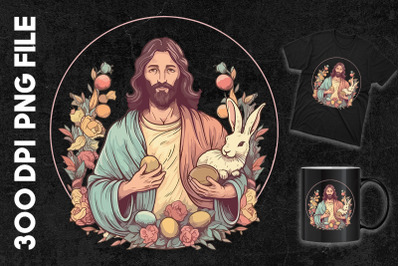 Jesus Holding An Egg And A Rabbit