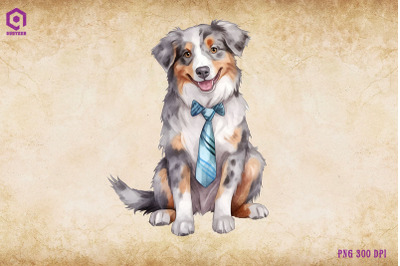 Australian Shepherd Dog Wearing Tie