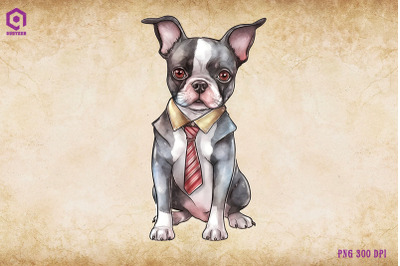 Boston Terrier Dog Wearing Tie