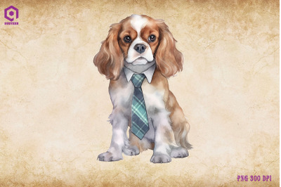 King Charles Spaniel Dog Wearing Tie