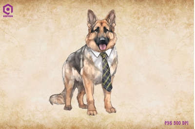 German Shepherd Dog Wearing Tie