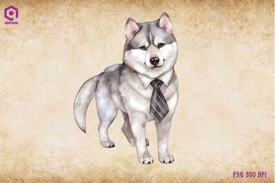 Siberian Husky Dog Wearing Tie