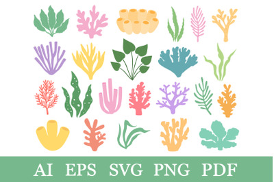 Collection sea coral SVG. Seaweed SVG. Undersea world SVG