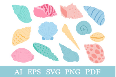 Collection sea shells. Sea shells SVG. Undersea world SVG