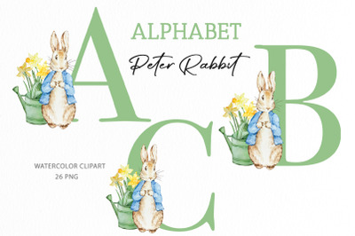 Peter Rabbit Green Alphabet Clipart