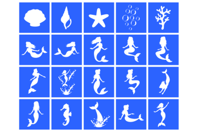 20 Mermaid Stencil, Mermaid Digital Stencil Templates SVG PNG