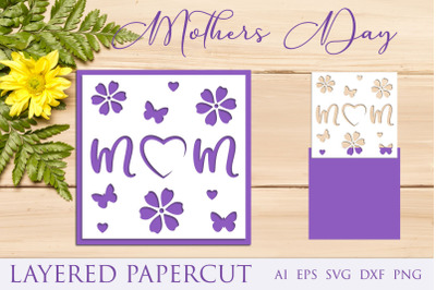 Mothers day papercut card, Mom greeting card