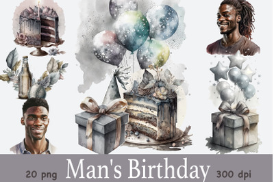 Mans Birthday Clipart | Black Man PNG