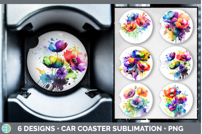 Rainbow Anemone Flowers Car Coaster | Sublimation Coaster Designs Bund