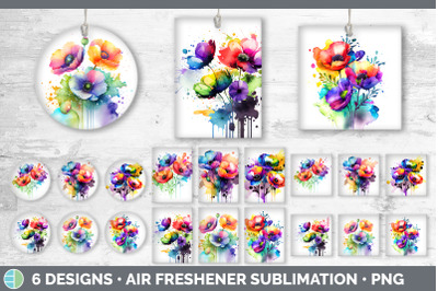 Rainbow Anemone Flowers Air Freshener | Sublimation Car Freshener Desi