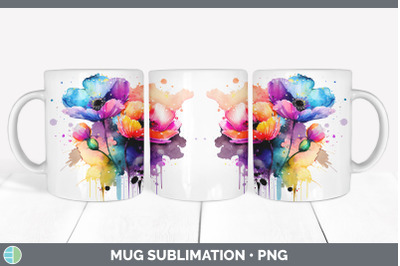 Rainbow Anemone Flowers Mug Wrap | Sublimation Coffee Cup Designs Bund