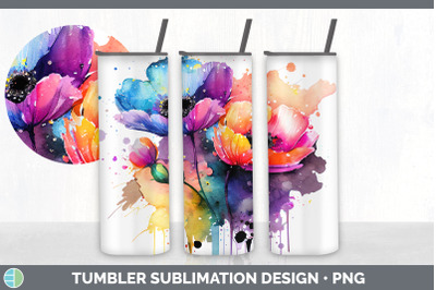 Rainbow Anemone Flowers Tumbler | Sublimation 20 oz Skinny Tumbler Des