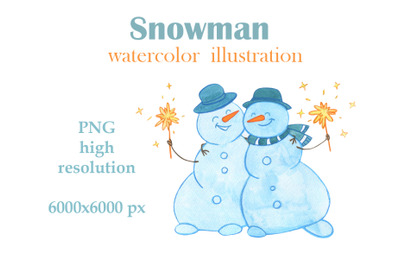 snowmans watercolor illustration