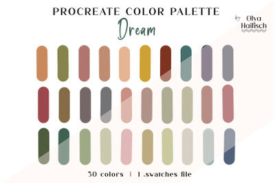 Boho Procreate Color Swatches. Trendy Muted Color Palette